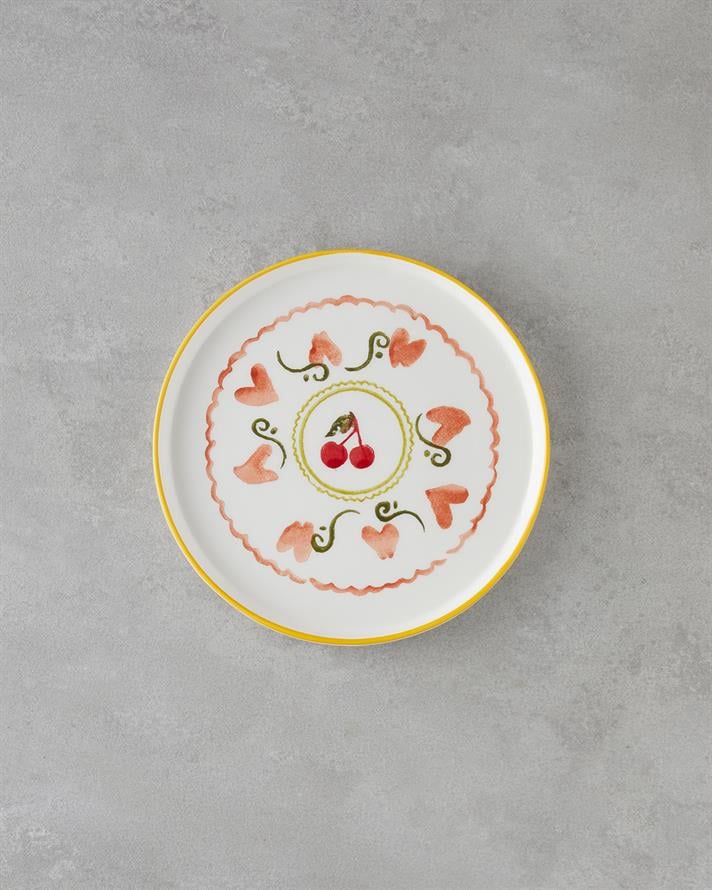 Cherry Seramik Kahvaltı Takımı 14 parça 6 kişilik Kırmızı-Sarı