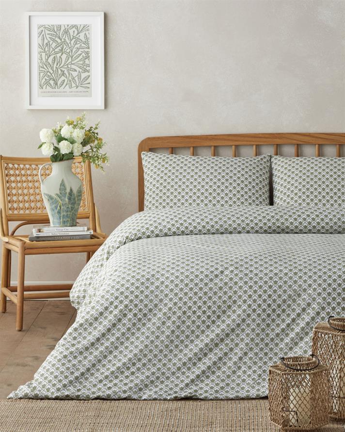 Chic Bloom Kolay Ütülenir Çarşaflı Çift Kişilik Nevresim Takımı 200x220 cm Yeşil