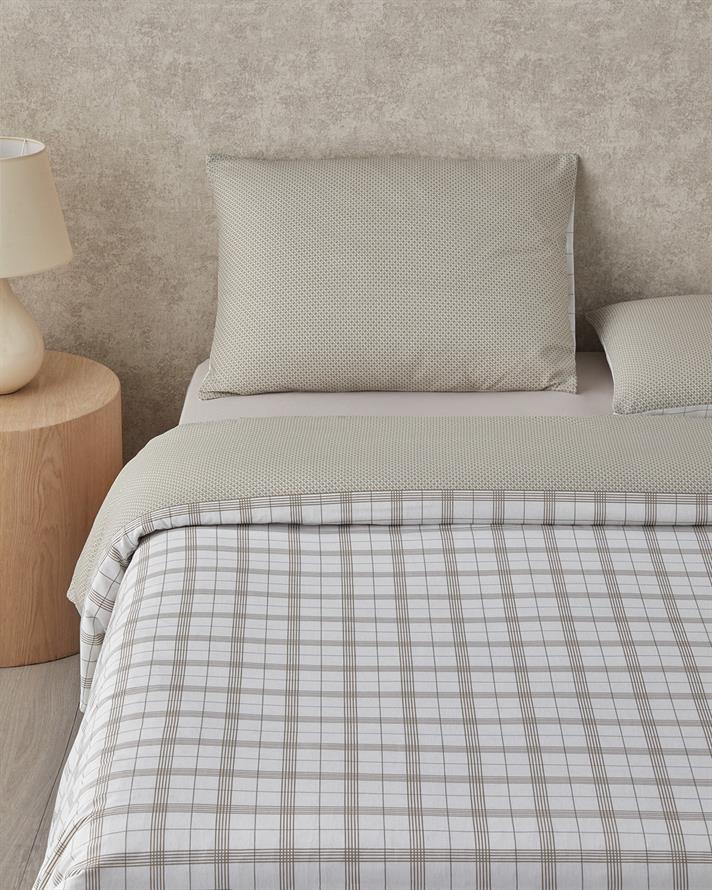 Chic Check Kolay Ütülenir Çift Kişilik Nevresim Takımı 200x220 cm Bej