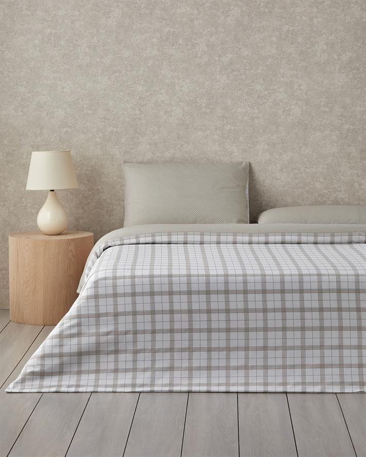 Chic Check Kolay Ütülenir Tek Kişilik Nevresim Takımı 160x220 cm Bej