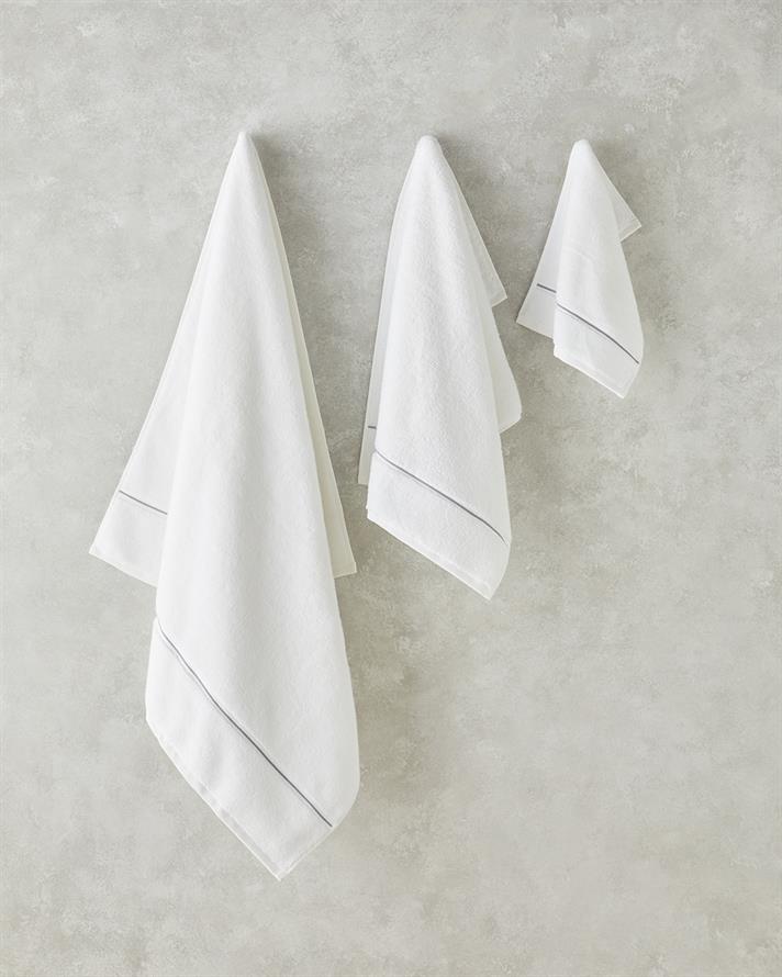 Chic Stripe Pamuklu Nakışlı Yüz Havlusu 50x90 cm Beyaz