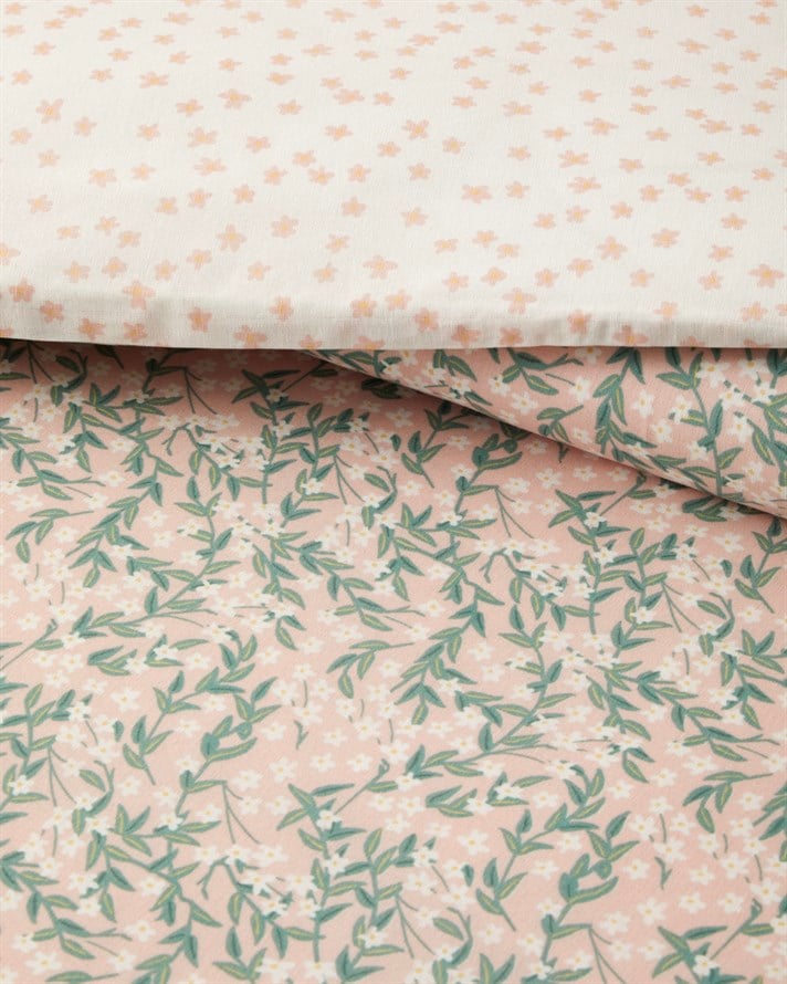 Chirping Bloom Kolay Ütülenir Çift Kişilik Nevresim Seti 200x220 cm Pembe - Yeşil