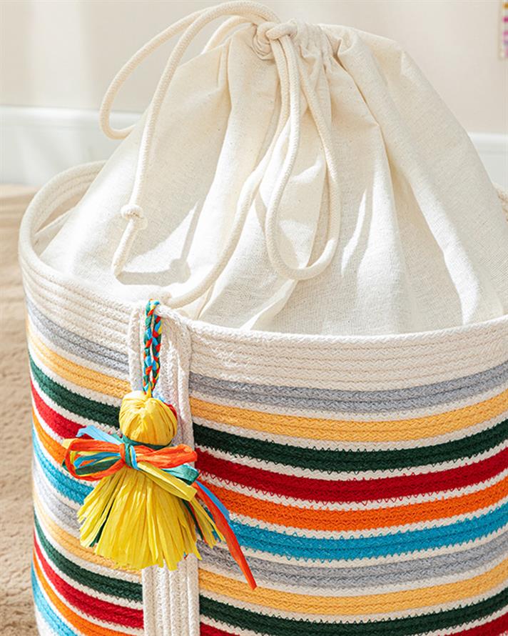 Çizgili Sepet Örgü Pamuk Oyuncak Sepeti Multicolor