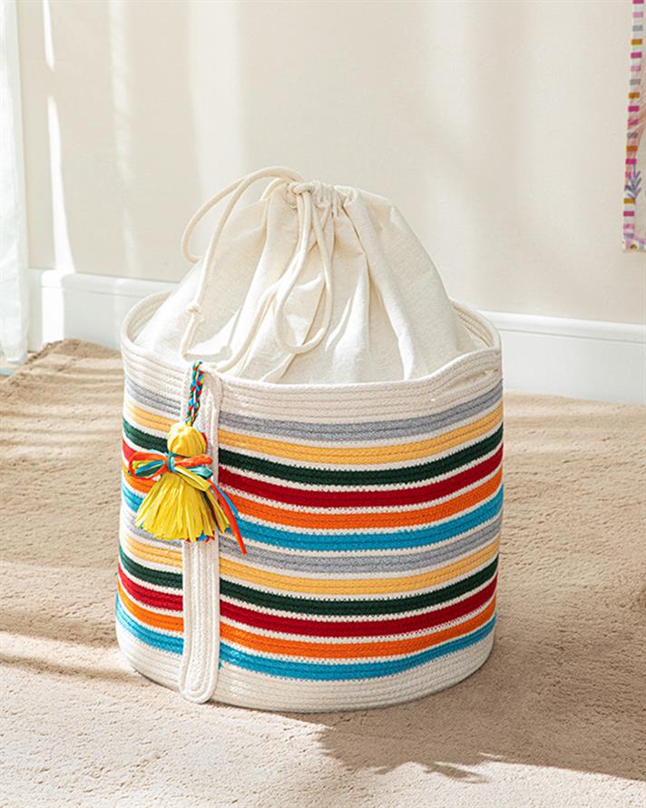 Çizgili Sepet Örgü Pamuk Oyuncak Sepeti Multicolor