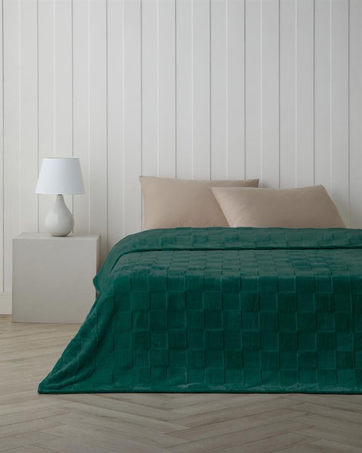 Classic Check Jakarlı Supersoft Çift Kişilik Battaniye 200x220 cm Koyu Yeşil