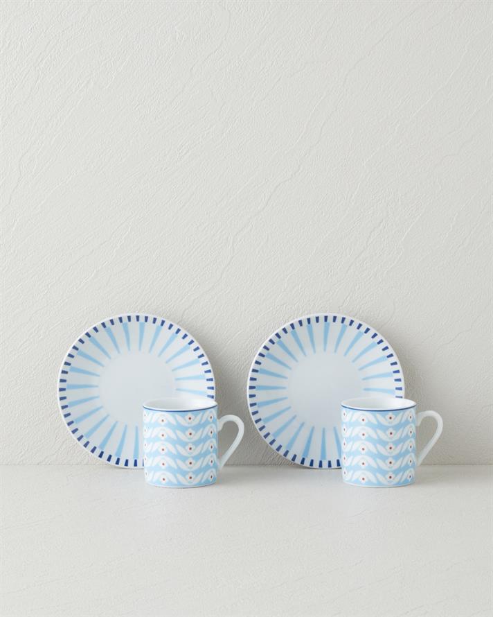 Cleo Porselen 4 Parça 2 Kişilik Kahve Fincan Takımı 80 ml Mavi