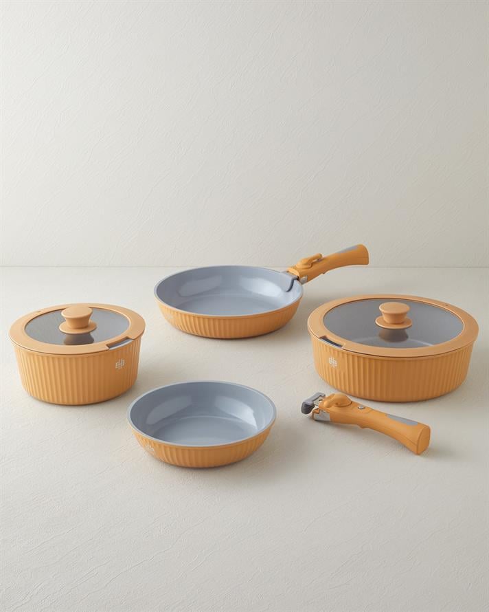 ClickEase CeraWell 8 Parça Tencere Seti 20 – 20 – 26 – 26 cm Hardal