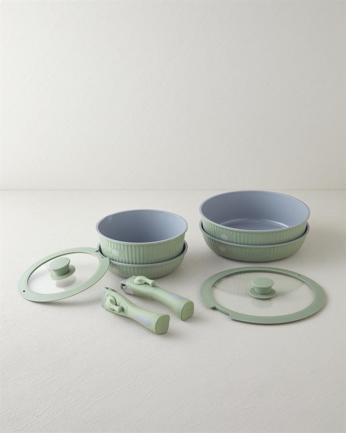 ClickEase CeraWell 8 Parça Tencere Seti 20 – 20 – 26 – 26 cm Yeşil