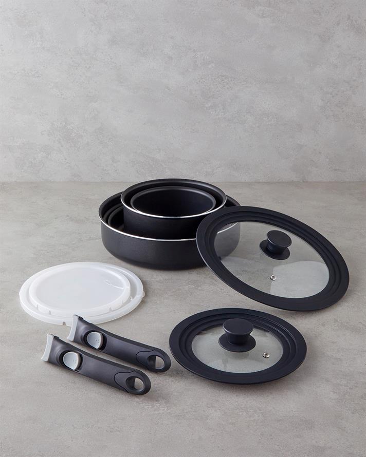 ClickEase Premium 11 Parça Tencere Seti 16 – 20 – 24 – 26 - 28 cm Siyah