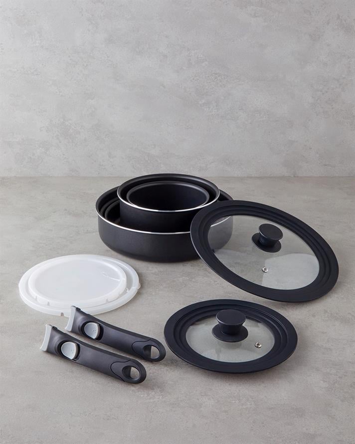 ClickEase Premium 11 Parça Tencere Seti 16 – 20 – 24 – 26 - 28 cm Siyah