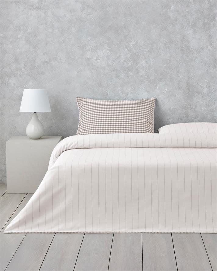 Clouded Grid İpliği Boyalı Çift Kişilik Nevresim Takımı 200x220 cm Bej