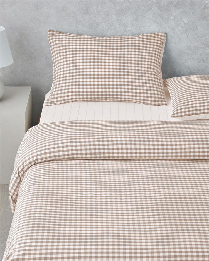 Clouded Grid İpliği Boyalı Tek Kişilik Nevresim Takımı 160x220 cm Bej