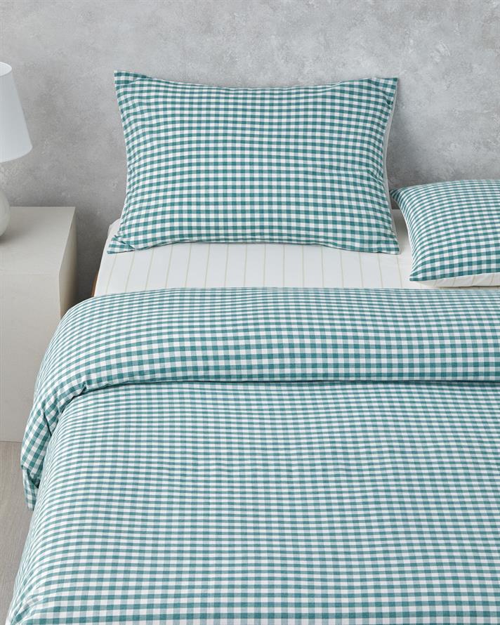 Clouded Grid İpliği Boyalı Tek Kişilik Nevresim Takımı 160x220 cm Koyu Yeşil