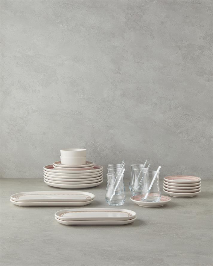 Cloves Seramik Kahvaltı Takımı 32 parça 6 kişilik Pembe