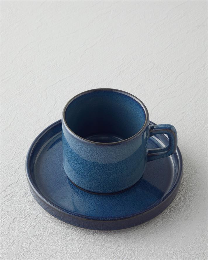 Coastal Bliss Seramik 4 Parça 2 Kişilik Çay Fincanı Takımı 184 ml Koyu Mavi
