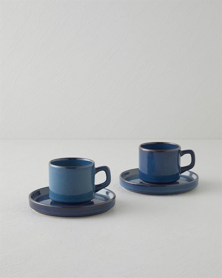 Coastal Bliss Seramik 4 Parça 2 Kişilik Çay Fincanı Takımı 184 ml Koyu Mavi
