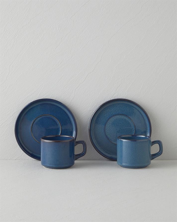 Coastal Bliss Seramik 4 Parça 2 Kişilik Çay Fincanı Takımı 184 ml Koyu Mavi