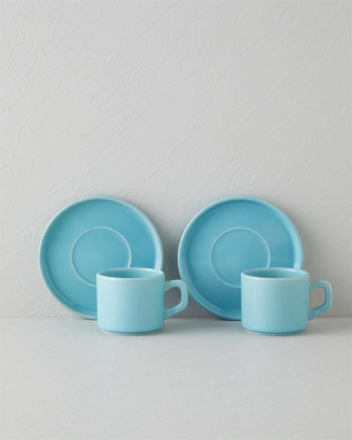 Coastal Bliss Seramik 4 Parça 2 Kişilik Çay Fincanı Takımı 184 ml Açık Mavi