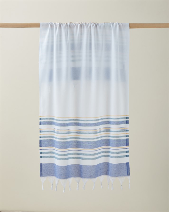 Coastie Rejenere Çizgili Peştamal 80x150 cm Mavi-Yeşil-Sarı