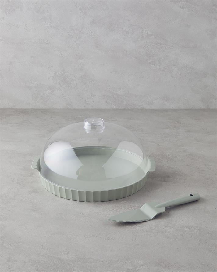 Colessa PP-Kristal Kapaklı Kek Standı 35 cm Yeşil