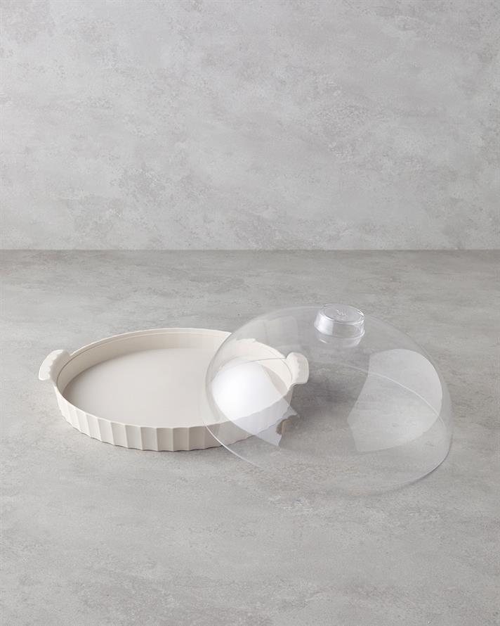 Colessa PP-Kristal Kapaklı Kek Fanusu 35 cm Krem