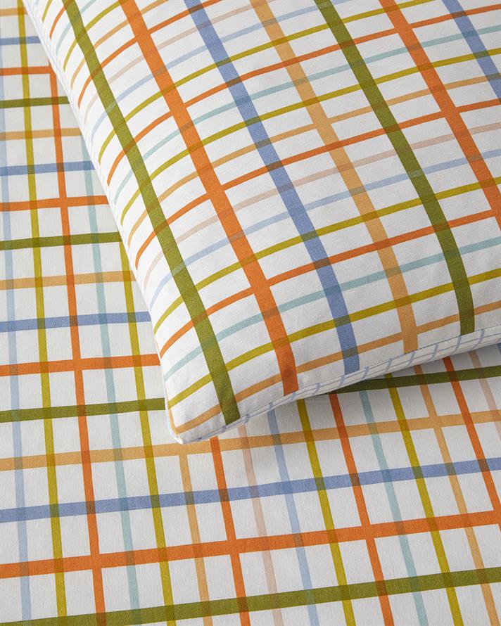 Color Grid Kolay Ütülenir Tek Kişilik Çarşaflı Nevresim Takımı 160x220 cm Turuncu-yeşil