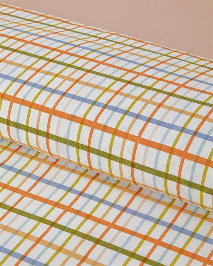 Color Grid Kolay Ütülenir Tek Kişilik Çarşaflı Nevresim Takımı 160x220 cm Turuncu-yeşil