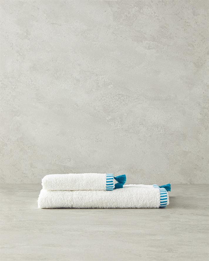 Colorful Lines Pamuklu El Havlusu 30x45 cm Ekru - Mavi