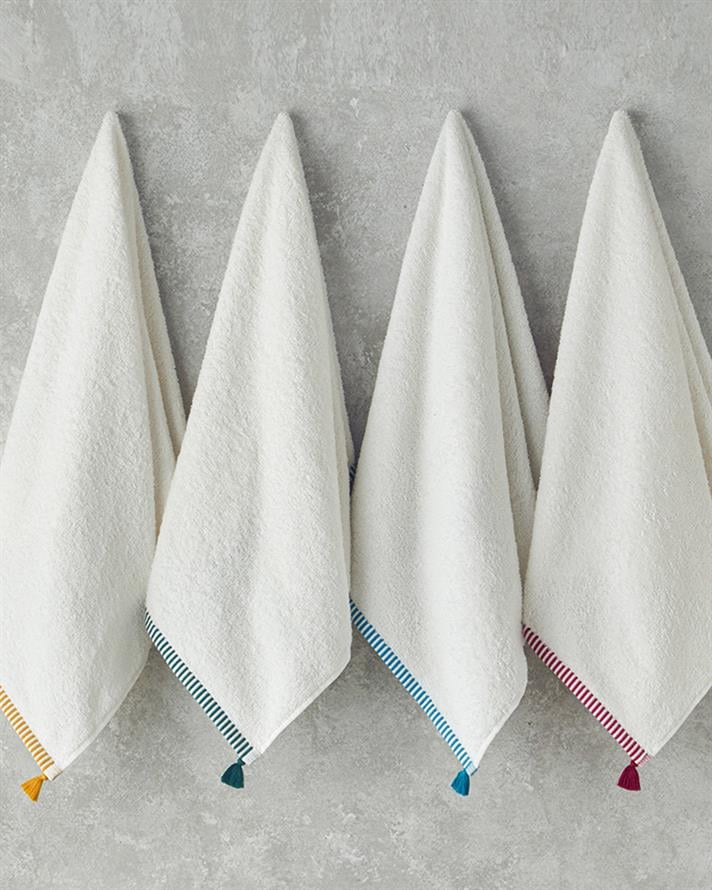 Colorful Lines Pamuklu Yüz Havlusu 50x80 cm Ekru-Fuşya