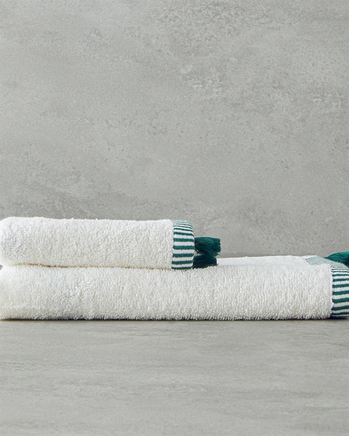 Colorful Lines Pamuklu Yüz Havlusu 50x80 cm Ekru - Yeşil