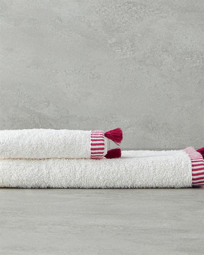 Colorful Lines Pamuklu Yüz Havlusu 50x80 cm Ekru-Fuşya