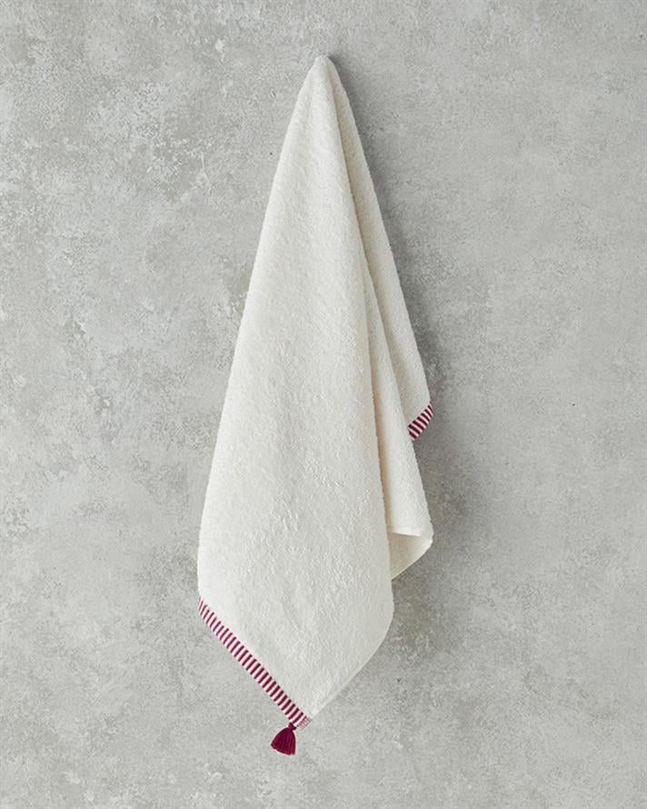 Colorful Lines Pamuklu Yüz Havlusu 50x80 cm Ekru-Fuşya