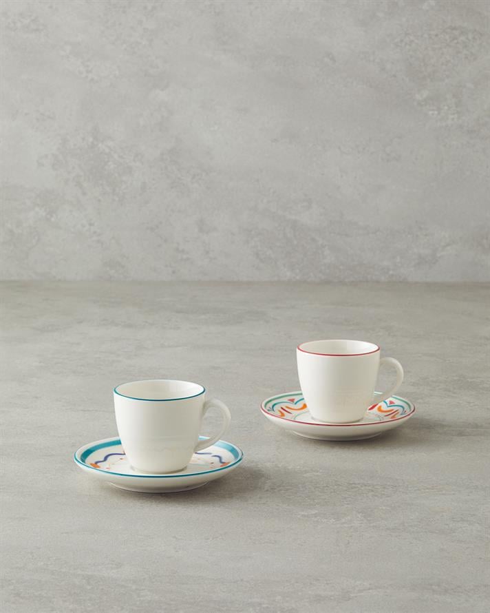Colorful Lines Porselen 4 Parça 2 Kişilik Kahve Fincan Takımı 90 ml Renkli