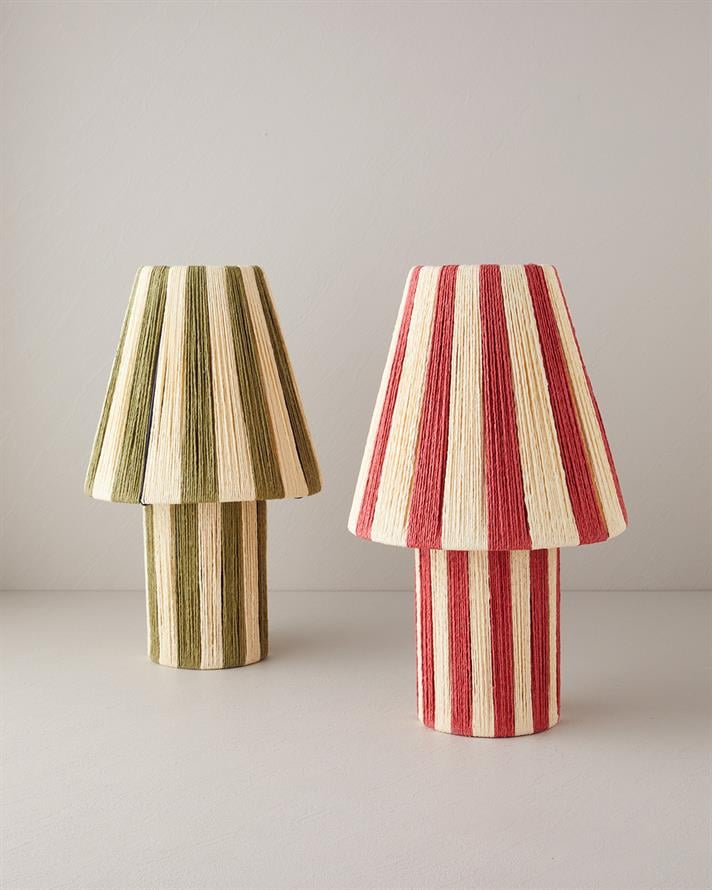 Colorful Striped Kağıt İp Abajur Kırmızı - Krem