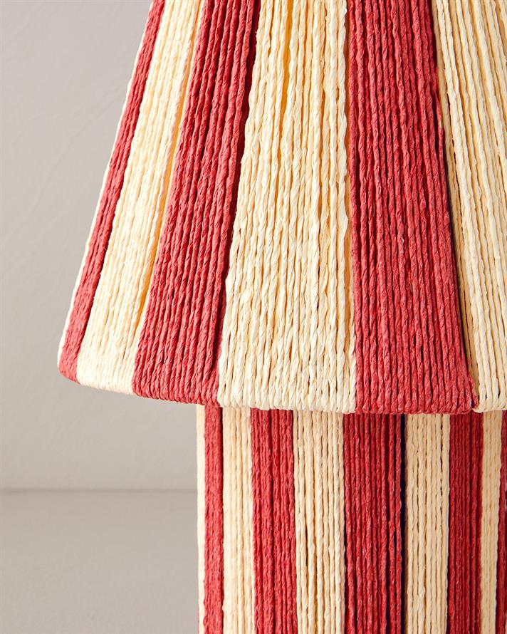 Colorful Striped Kağıt İp Abajur Kırmızı - Krem