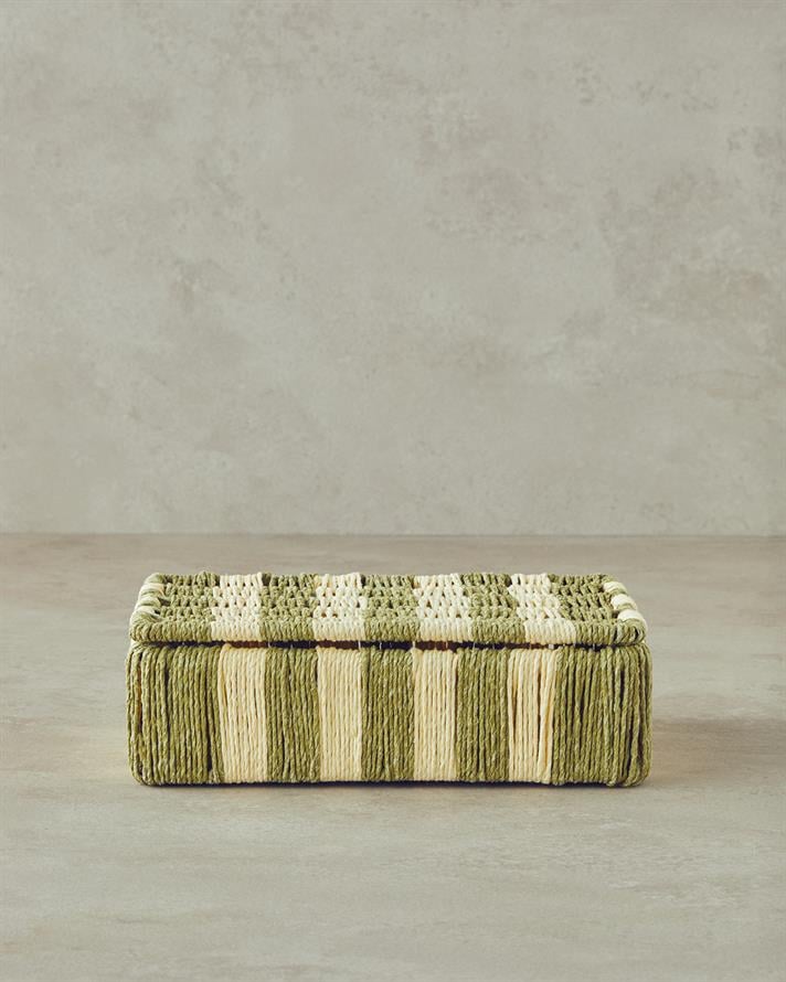 Colorful Striped Kağıt İp Dekoratif Kutu Natural Yeşil