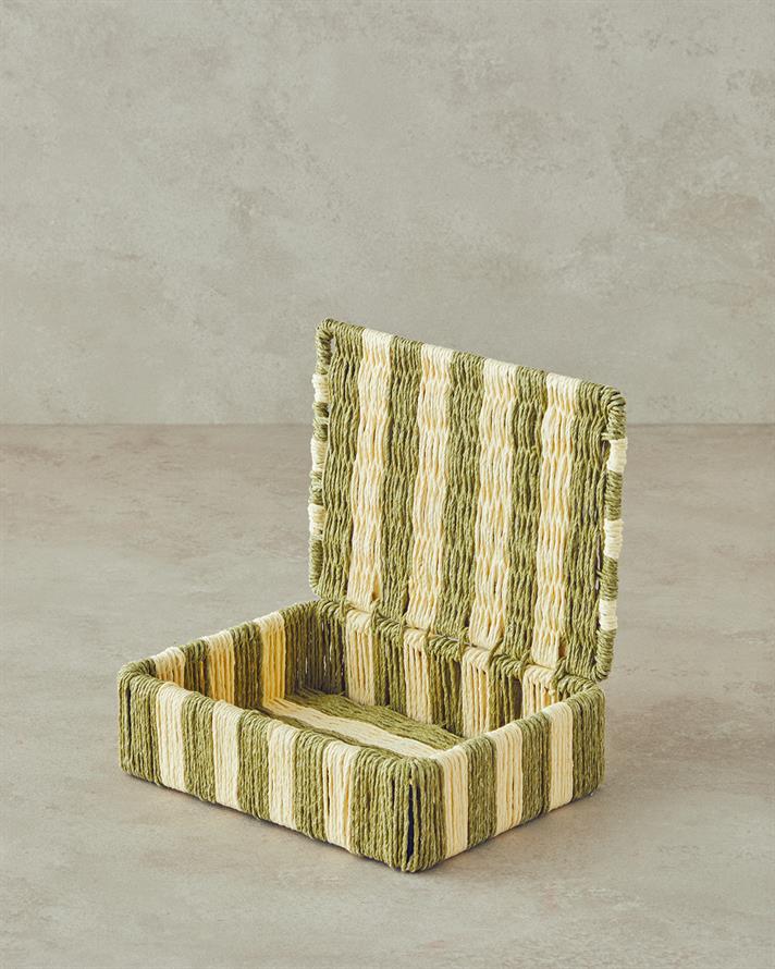 Colorful Striped Kağıt İp Dekoratif Kutu Natural Yeşil