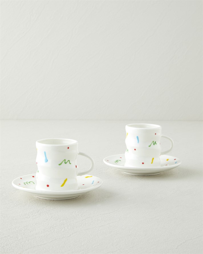 Confella New Bone China 4 Parça 2 Kişilik Kahve Fincan Takımı 100 ml Renkli