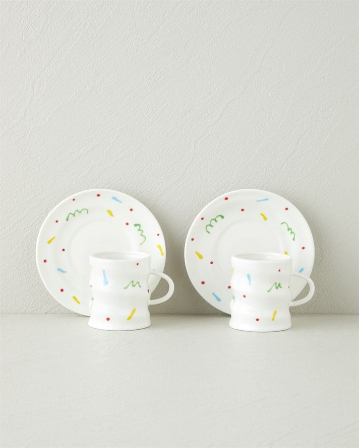 Confella New Bone China 4 Parça 2 Kişilik Kahve Fincan Takımı 100 ml Renkli