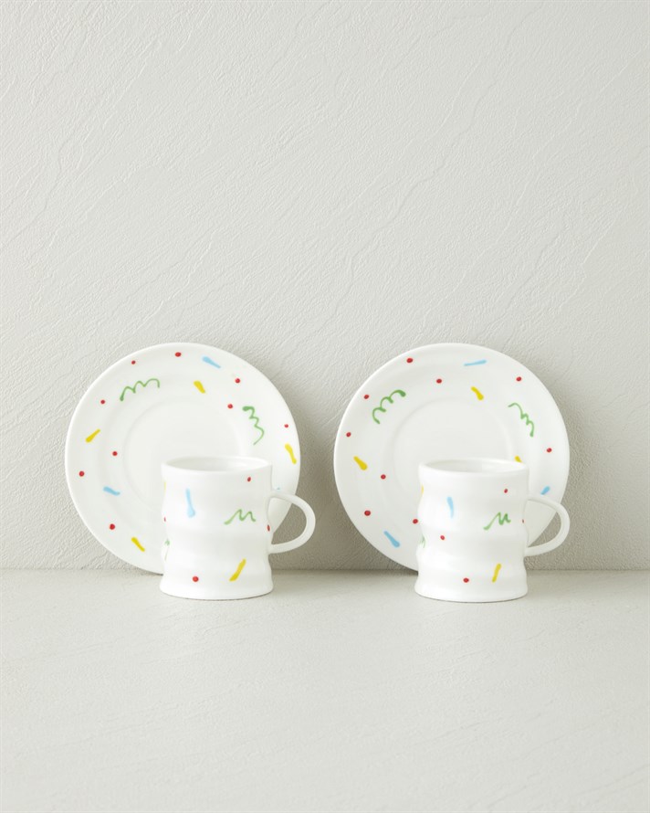 Confella New Bone China 4 Parça 2 Kişilik Kahve Fincan Takımı 100 ml Renkli