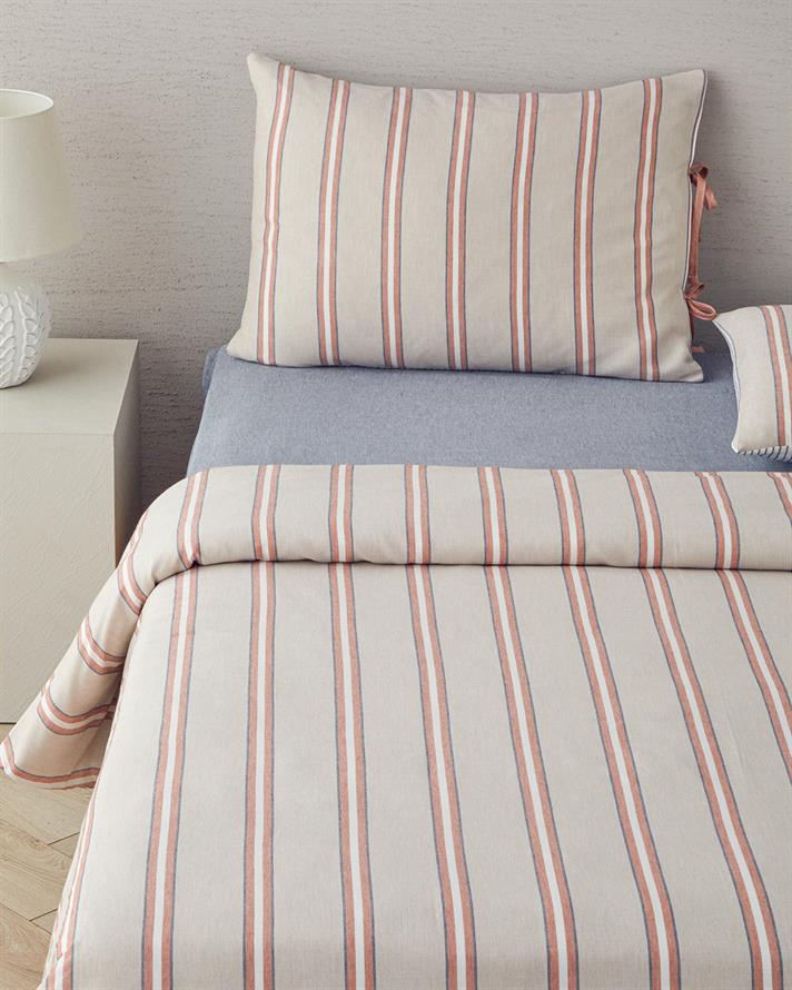 Cool Stripe İpliği Boyalı Çift Kişilik Nevresim Takımı 200x220 cm Terracota - Bej