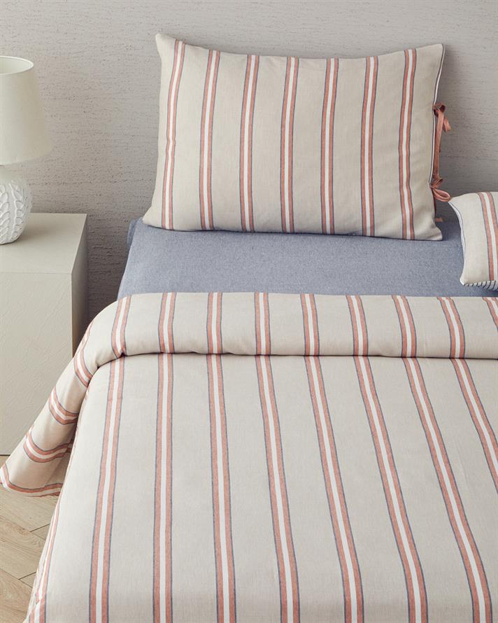 Cool Stripe İpliği Boyalı Tek Kişilik Nevresim Takımı 160x220 cm Terracota - Bej
