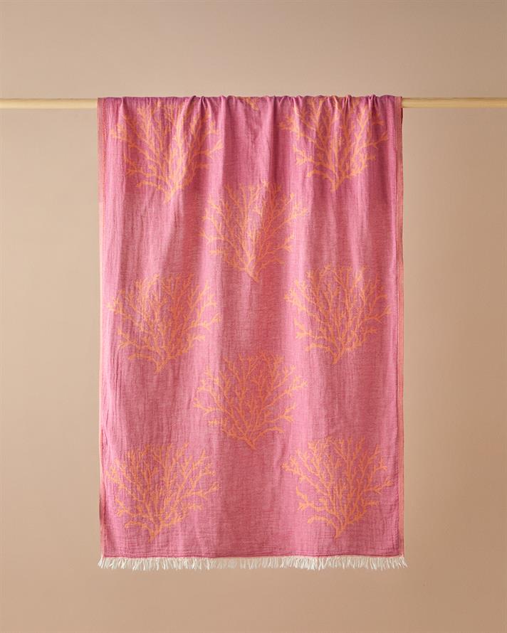 Coral Pamuklu Torba Peştemal 90x150 cm Fuşya-Turuncu