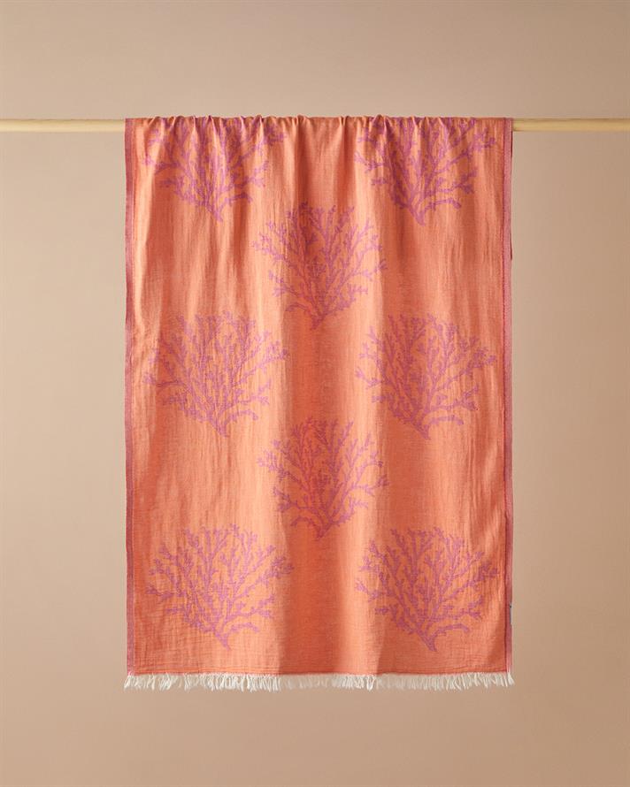 Coral Pamuklu Torba Peştemal 90x150 cm Fuşya-Turuncu