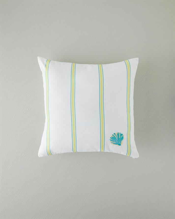 Corallium Nakışlı Kırlent Kılıfı Beyaz