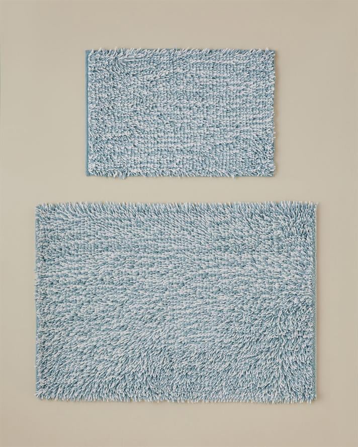 Corallo Kaydırmaz Taban Banyo Paspası Seti 60x90 + 40x60 cm Mavi-Beyaz