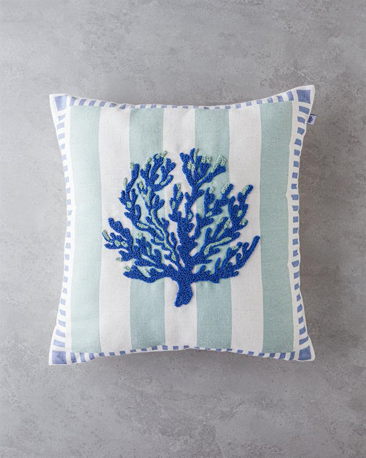Corallo Punch Nakışlı Kırlent Kılıfı 45x45 cm Mavi - Yeşil