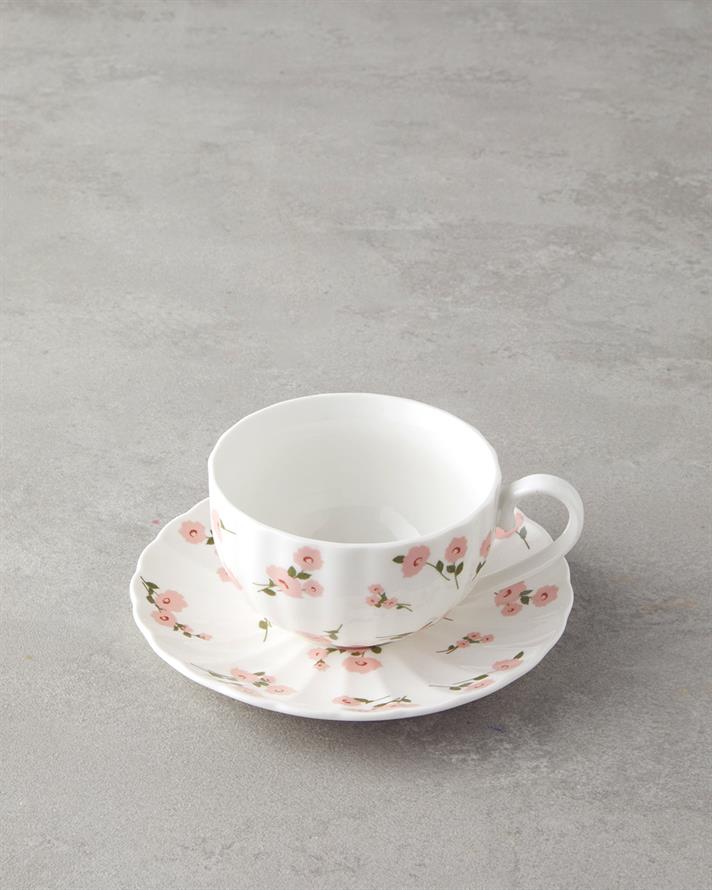 Cordelia New Bone China 4 Parça 2 Kişilik Çay Fincanı Takımı 220 ml Beyaz - Pembe