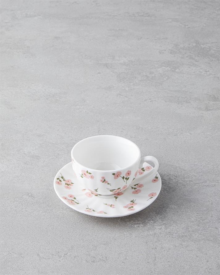 Cordelia New Bone China 4 Parça 2 Kişilik Kahve Fincan Takımı 90 ml Beyaz - Pembe