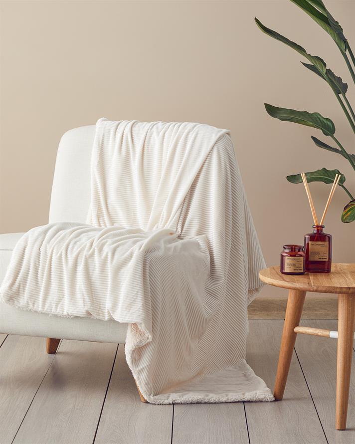 Corduroy Sherpa Kadife Tv Battaniye 120x160 cm Krem